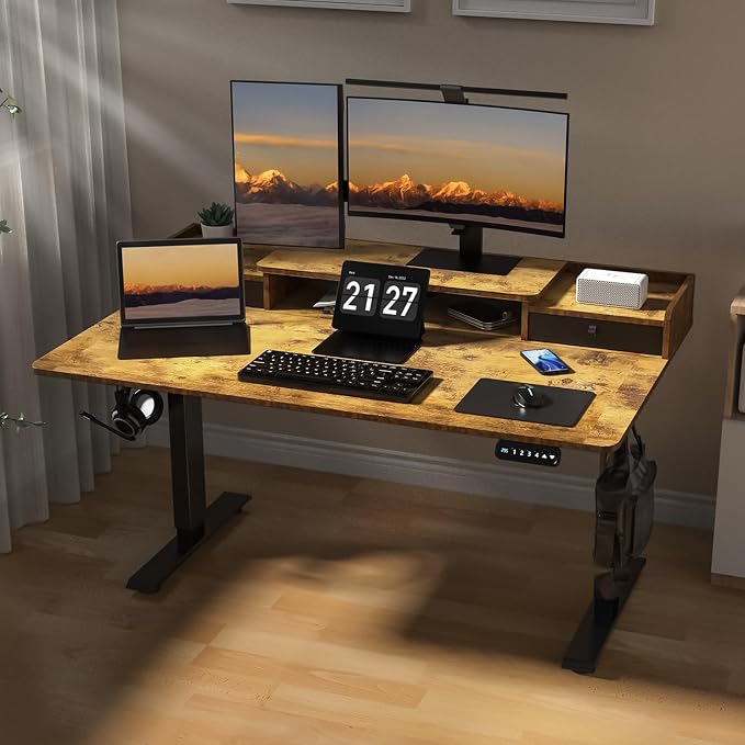 55 x 30 Inch Electric Standing Desk with 2 Drawers, Adjustable Height Widened Stand Up Desk with Storage, Sit to Stand Ergonomic Workstation for Home Office, Rustic Brown