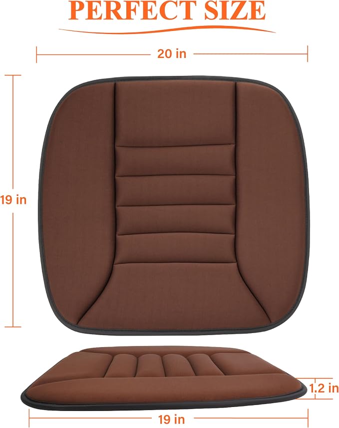 kingphenix Memory Foam Car Seat Cushion for Driver and Office Chair Comfort | 1.2-Inch-Thick Memory Foam Seat Pad, Soft, Breathable Fabric, Non-Slip Silicone Bottom for Long Drives and Office Use, Brown