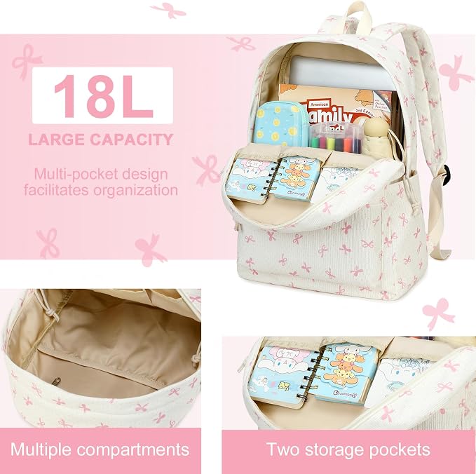 LEDAOU Kids Backpack for Girls Backpacks with Lunch Box, Lightweight Bookbag Set Elementary Middle School Back pack for 8-14