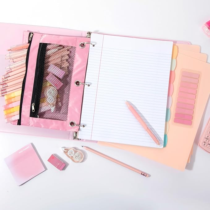 Eersida 117 Pcs Middle High School College Bundle Supplies Kit, Back to School Essentials, Includes Folders, Notebooks, Tab Dividers, Pencils, Highlighters, Calculator & More(Pink)