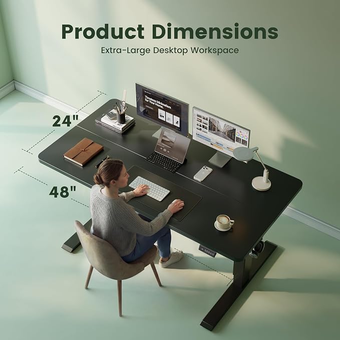 CubiCubi Standing Desk, 48 x 24 Inches Electric Height Adjustable Computer Desk, Sit Stand up Home Office Desk with Memory Presets, Black