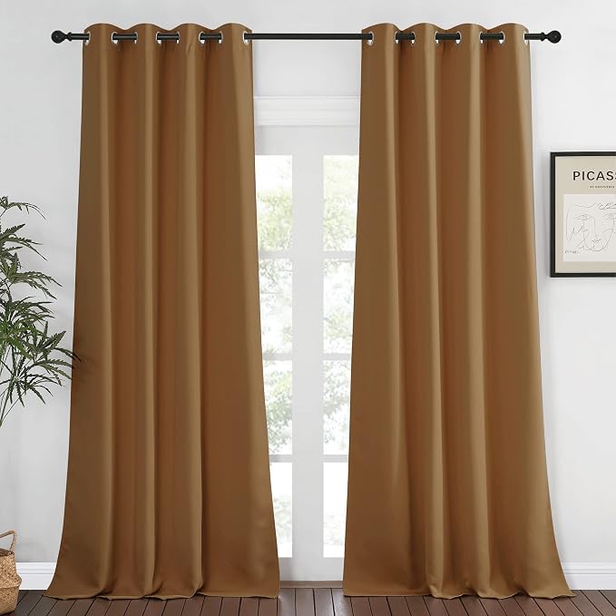 NICETOWN Blackout Curtain for Living Room 95 inch Length - Sound Reducing Grommet Thermal Insulated Room Darkening Window Treatment for Bedroom (Gold Brown, 1 Panel, W52 x L95)