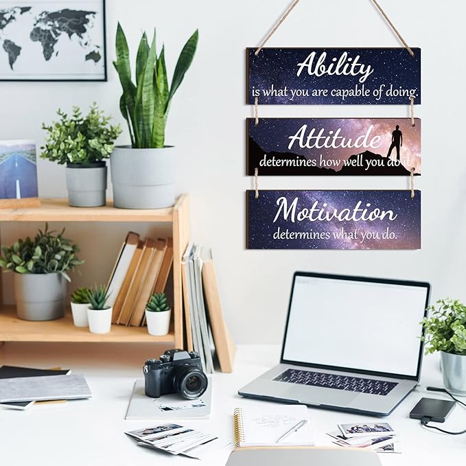 Jetec Office Wall Decor Sign Inspirational Motivational Plaques with Sayings Rustic Wooden Hangings Ability Sign for Coworker Holiday Gift Office Home Artwork Decoration(Starry Color)