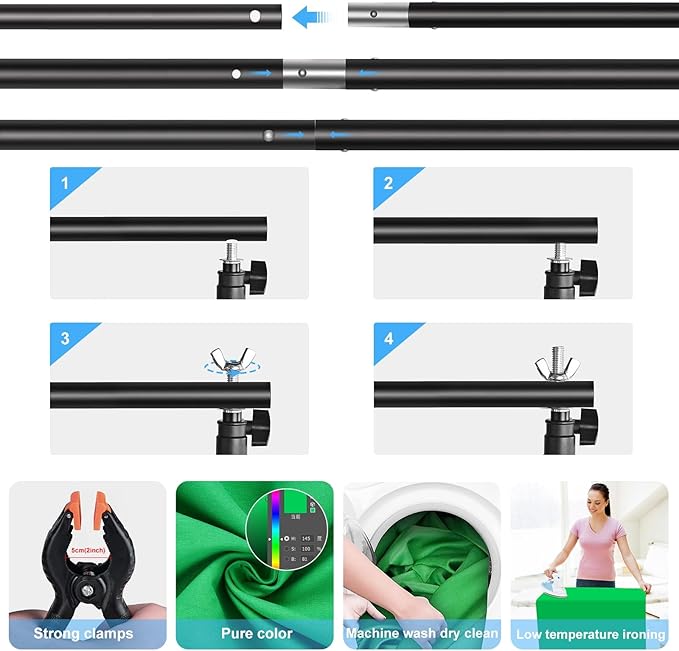 PULUZ Green Screen Backdrop Kit with Stand, 6.5X6.5ft Portable Green Screen Stand kit, GreenScreen Background with Stand Carrying Bag Clamp for Photoshoot, Photography Video, Live Streaming