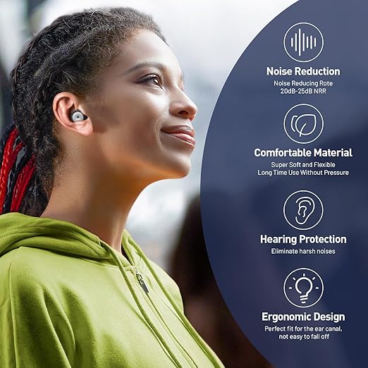 Concert Ear Plugs, 2 Pairs Silicone Reusable Soft High Fidelity Noise Cancelling Ear Plugs for Concerts, Festival, Sleep, DJs, Musicians, Noisy Workplace, Focus, Travel, Work