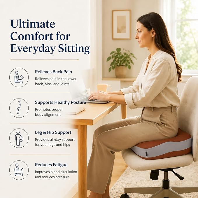 Seat Cushions for Office Chairs Wheelchair Cushion for Long Sitting Back Pain，Memory Foam Seat Car Computer Desk Chair Cushion，Coccyx Cushion for Tailbone Pain Relief Cushion Office Chair Brown