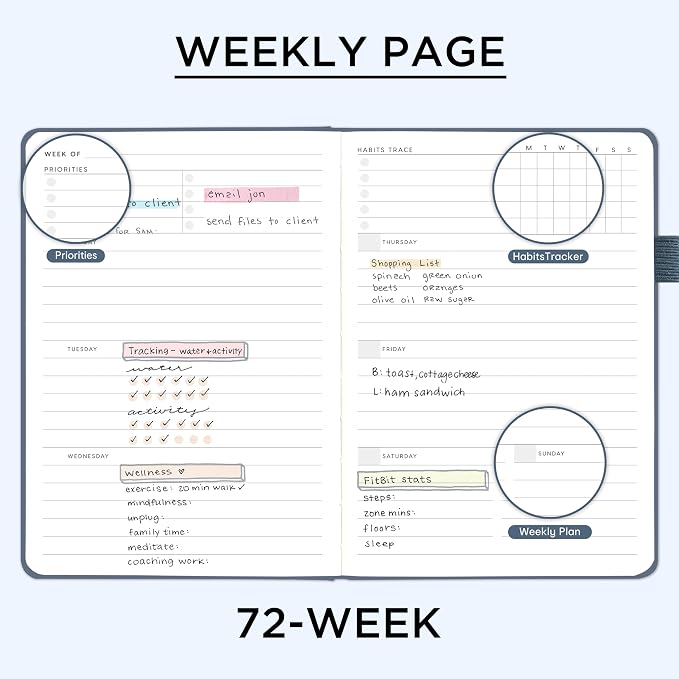 And Per Se Undated Planner, Weekly & Monthly Planner with Goal & Habit Tracker, A5 Leather Hardcover Productivity Journal for Academic Year (Stardust Blue)