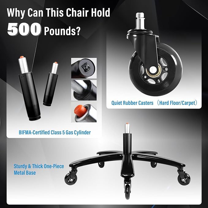 500lbs Big and Tall Office Chair - Heavy Duty Mesh Ergonomic Desk Chair with Headrest, High Back Computer Chair - Flip-up Armrests, Wide Thick Seat Cushion, Quiet Wheels, Black