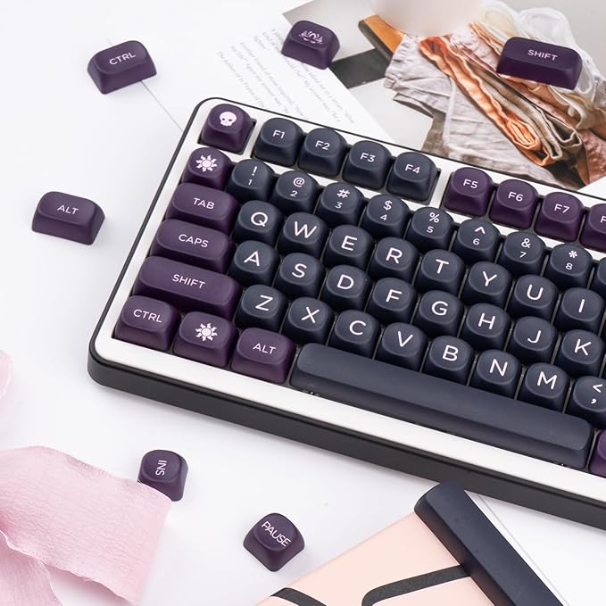 PBT Keycaps 126 Keys MOA Profile Keycap Black Purple Custom Keyboard Keycaps Set 5 Side Dye Sublimation Key caps for Cherry Gateron MX Switches Keyboards