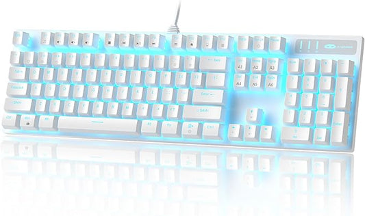 MageGee Mechanical Gaming Keyboard, Wired USB Adjustable Backlight Keyboard, New Mechanical Storm 100% Anti-ghosting Keyboards with Blue Switches for Windows PC/MAC Games (White)