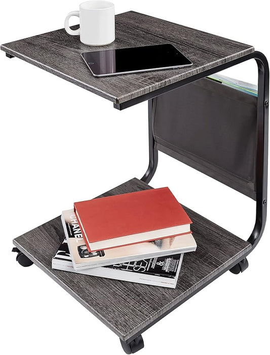 Seville Classics Airlift Height Adjustable Mobile Rolling Laptop Cart Computer Workstation Desk, Table for Home, Office, Classroom, Hospital, w/Wheels, Black, Tilt w/Side Table (28") (New Model)