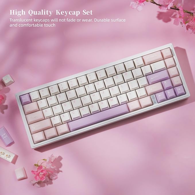 Womier Mechanica Keyboard Keycaps Pink, Jelly PBT Keycaps 60 75 100 Percent, Translucent Jade Keyboard Key caps Custom 127 Keys, Cherry Profile for Cherry Gateron MX Mechanical Gaming Keyboards