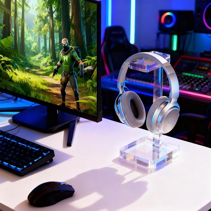 Headphone Stand Headset Holder for Desk, Solid Christal-Clear Acrylic with Stable Base Earphone Hanger for Gaming Room Office Accessories
