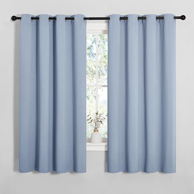NICETOWN Vintage Blue Blackout Curtains 68 inches Length for Living Room, 2 Panels, 55" Wide, Thermal Insulated Decoration Drapes for Bedroom Window