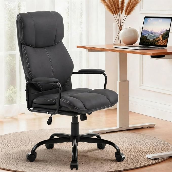 ECOTOUGE Dark Gray Big and Tall Ergonomic Executive Office Chair | Thick Cushion, Lumbar Support, Adjustable Height & Armrests, Rolling Swivel