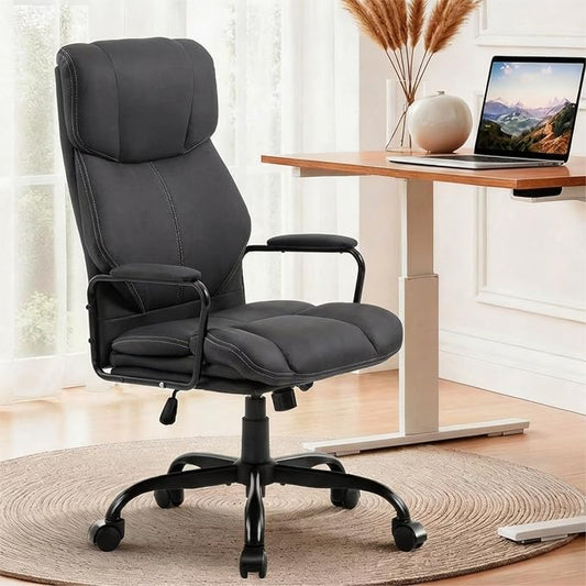 ECOTOUGE Dark Gray Big and Tall Ergonomic Executive Office Chair | Thick Cushion, Lumbar Support, Adjustable Height & Armrests, Rolling Swivel