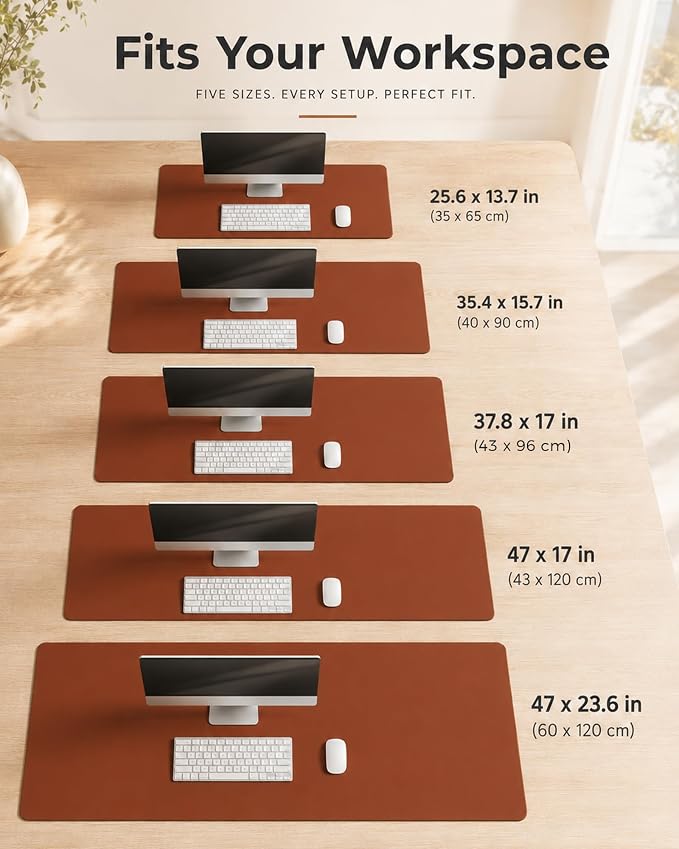 Aothia Dual-Sided Desk Pad - Leather Desk Mat, Natural Cork Desk Pad Protector, Large Mouse Pad for Desk, Waterproof Desk Blotter Pad, Desk Writing Pad for Office Work/Home, Maple Brown (25.6"x13.7")