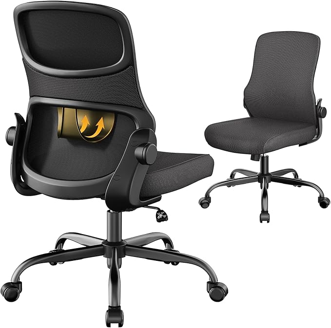 Mesh Office Chair, Armless Ergonomic Desk Chair for Small Spaces | Adaptive lumbar support, 2.8inch dual-density foam and quiet casters suit computer work, gaming and study, sturdy 300-lb base