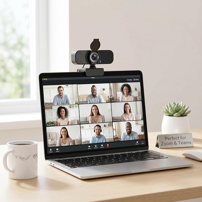 1080P Webcam with Noise-Cancelling Microphone and Tripod - Computer Camera with Privacy Shutter - 110° Wide Angle - USB Plug & Play for PC Laptop - Zoom Teams Streaming