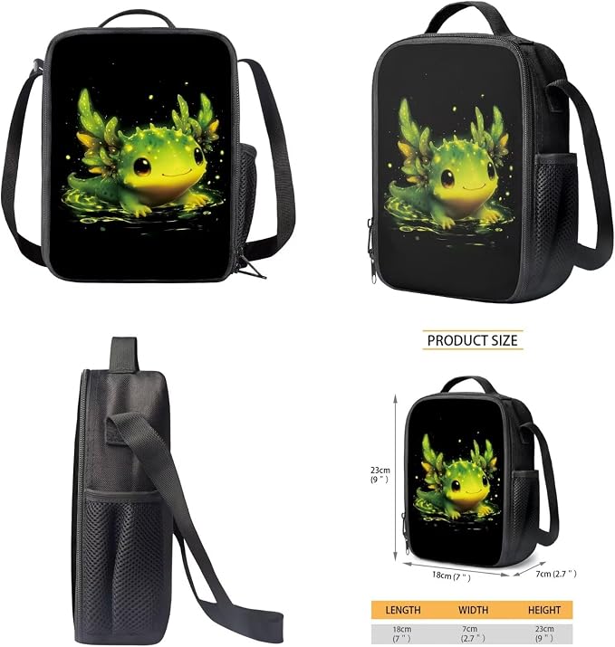 WELLFLYHOM Axolotl 17 Inch School Backpack for Kids 5-6 Girls Kawaii Book Bag with Lunch Box Pencil Case Water Bottle Case Back to School Supplies