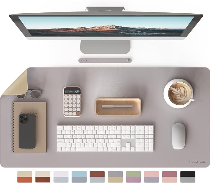 RENMTURE Double-Sided Two-Tone Faux Leather Desk mat Desktop Organization and Accessories Home and Office Large Mouse pad Game and Work (Gray/Gold, 36"x17")