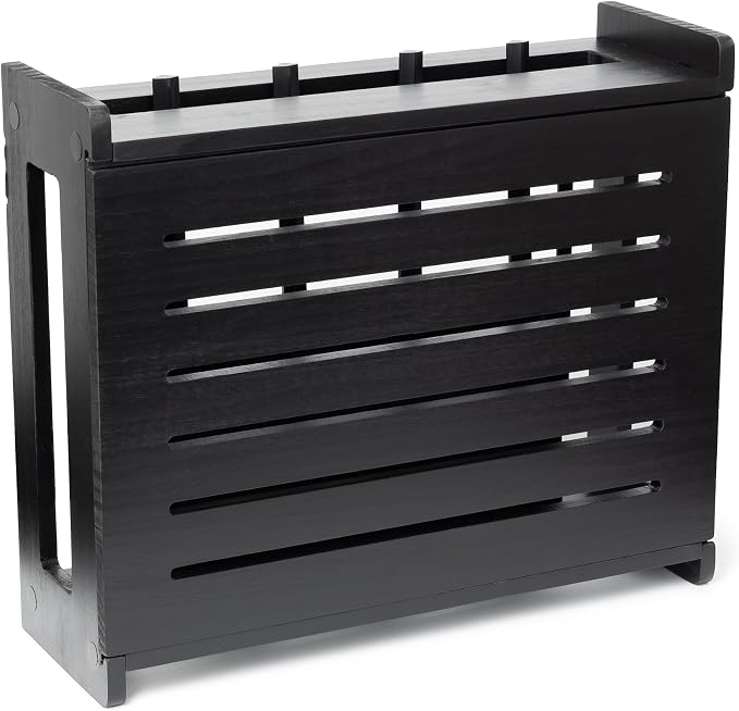 WiFi Router Storage Cabinet Router Box Hider WiFi Box Hider Shelf Cover | Standard • Pine Wood • Black Finish • Seamless Side Panel Design • Fits Routers Up To 11" • Wall Mount Or Desktop Placement