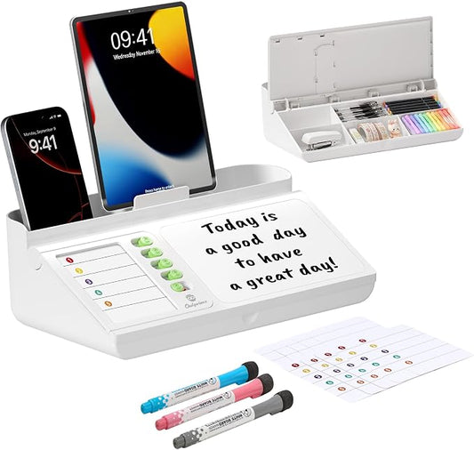 Desktop Whiteboard with Storage, White Dry Erase Board with Drawer & Phone Tray, Desk Board with Marker Holder, Memo Notepad to Do List for Home Office School Supplies - Green