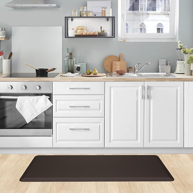 KitchenClouds Kitchen Mat Cushioned Anti Fatigue Kitchen Rug 17.3"x39" Water Resistant Non Slip Kitchen Rugs and Mats Standing Desk Mat Comfort Floor Mats for Kitchen House Sink Office (Chocolate)