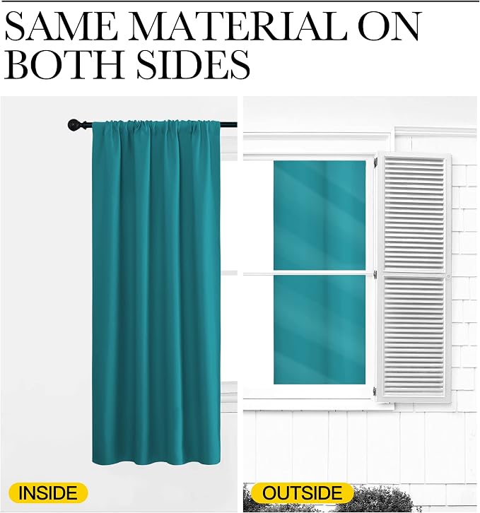 NICETOWN RV Blackout Curtains for Camper Windows, Peacock Blue, 34" x 36", Set of 2, Kitchen Curtains, Short Blackout Drapes, Thermal Insulated Rod Pocket Window Treatment Draperies for Nursery