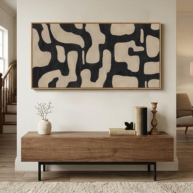 Large Framed Neutral Abstract Wall Art for Living Room, Horizontal Black Beige Canvas Prints Paintings Artwork for Walls, Modern Minimalist Pictures for Bedroom Dining Room Office Wall Decor 30x60 In