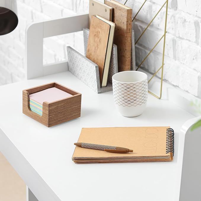 Acacia Wood Sticky Note Holder, 3 x 3 Inch Post It Note Dispenser for Office Desk Accessories, Self Stick Note Pad Holder, Memo Pad Holder Dispenser Organizer for School Office Desk Supplies