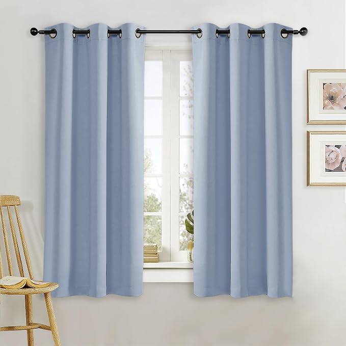 NICETOWN Kitchen Blackout Window Curtain Panel, Vintage Blue, 1 Panel, 42 by 63 inches Long, Home Fashion Thermal Insulated Solid Grommet Room Darkening Drape for Apartment