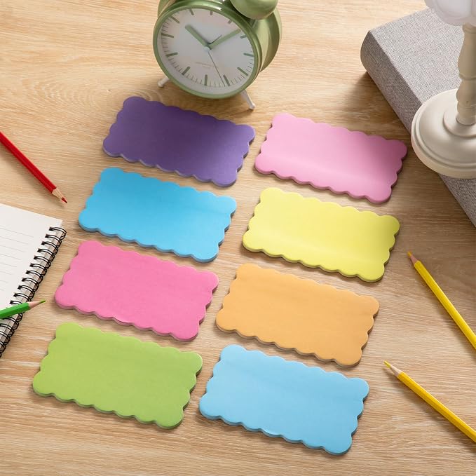 Eaasty 8 Pack Scalloped Sticky Notes Cute Adhesive Memo Pads Rainbow Colors Aesthetic Unlined Self Stick Note Pads 3" x 5" Pretty Wavy Sticky Notes Bulk 240 Sheets for School Office Supplies
