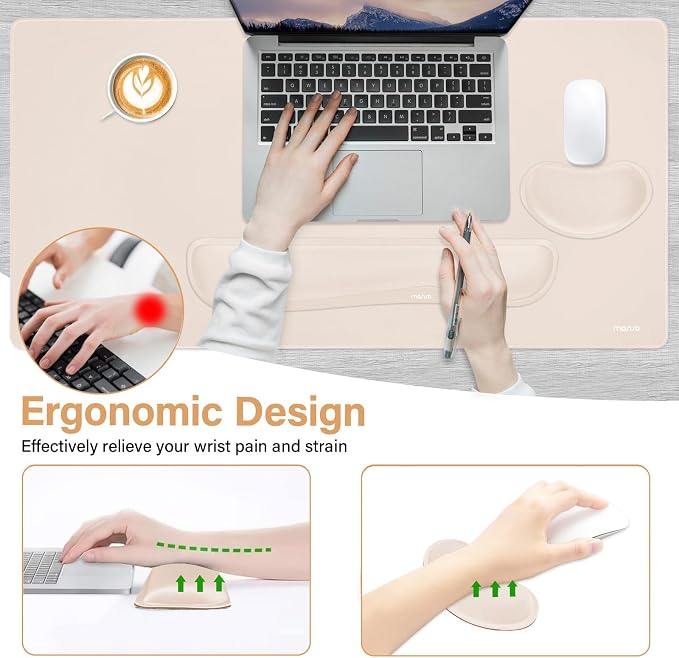MOSISO Keyboard Mouse Pad Set, Gaming Mouse Pad&Keyboard Wrist Rest&Wrist Rest, Ergonomic Wristrests with Memory Foam Home Office Easy Typing Cushion Non-Slip Mousepad, Apricot