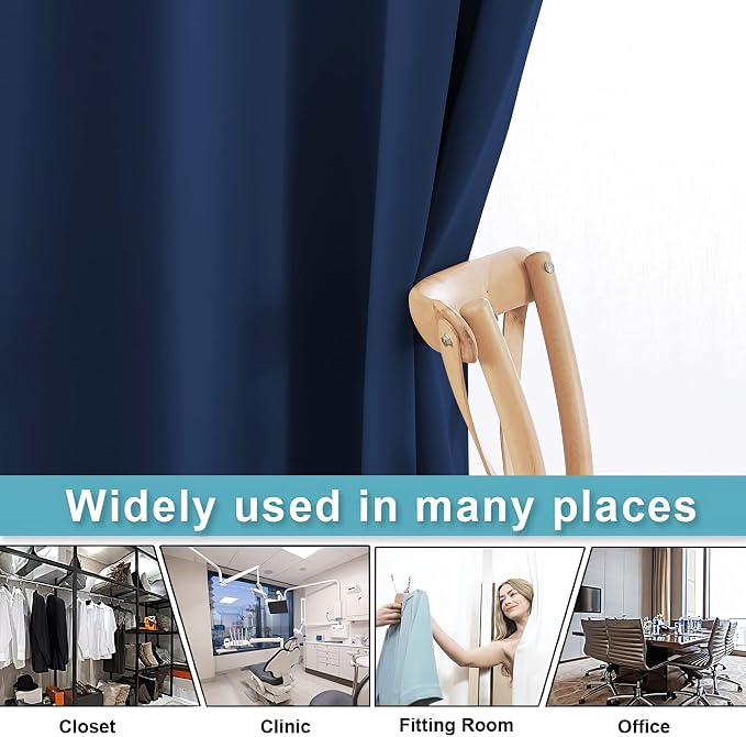RYB HOME Privacy Curtain for Sliding Glass Door, Light Block Noise Reduce Insulated Curtain Screen Ceiling to Floor for Locker Room Basement Bedroom Closet, 100 inch Wide x 96 inch Long, Navy