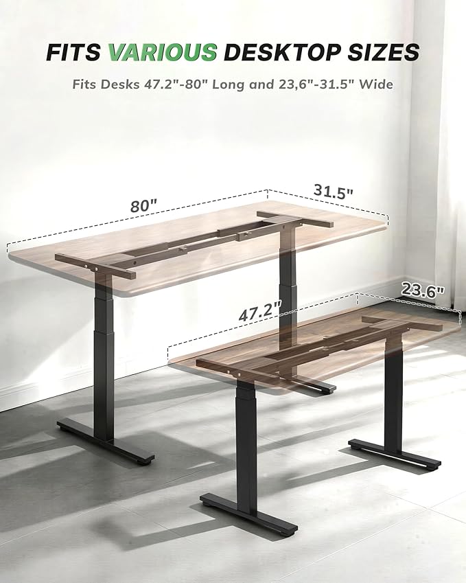 TOPSKY Dual Motor 3-Stage Standing Desk Frame, Electric Height Adjustable Sit Stand Desk Legs for DIY Table Tops up to 80” x 31.5”, 300 lb Heavy Duty Capacity with Memory Controller, Black Frame Only