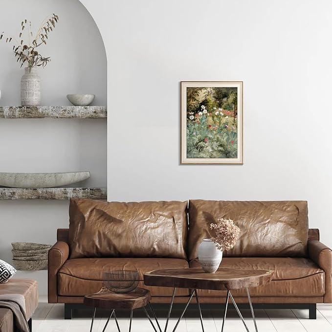 Framed Vintage Wall Art Decor, Canvas Wall Art Room Decor Vintage Still Life Flower Art Prints, Farmhouse Wall Decor Poppy Canvas Oil Painting, Rustic Botanical Floral Wall Decor Pictures, Landscpae Prints - 12x16Inch