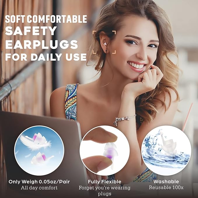 Sleeping Ear Plugs, 2 Pair Earplugs Sound Blocking, Noise Reduction Reusable Soft Earbuds – Hearing Protection for Snoring Loud Events Travel Studying Work Concerts – 31 dB Noise Cancelling