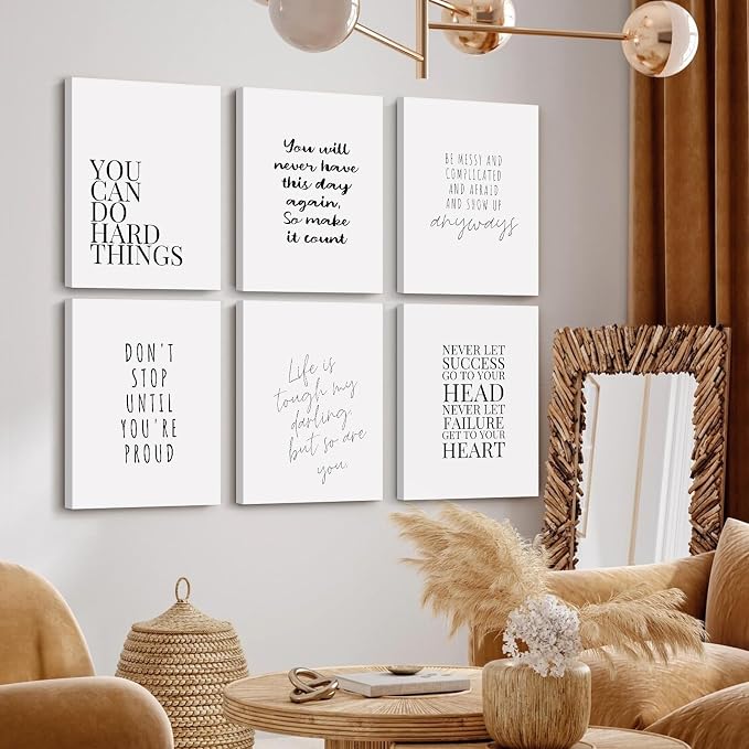 Office Inspirational Wall Art Decor Motivational Quotes Canvas Wall Art Positive Classroom Posters Pictures Office Inspirational Work Artwork for Women Home Bedroom 8x10 Inch Wrapped Canvas Set of 6
