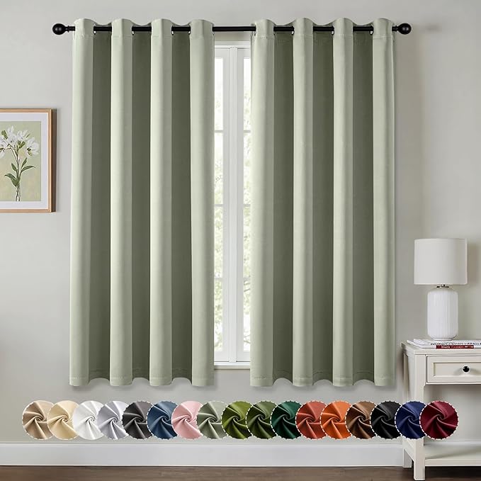 MIULEE Blackout Curtains for Bedroom Living Room 2 Panels, Thermal Insulated Room Darkening Drapes Grommet Noise Reducing Light Blocking Window Treatments 68 Inches Long 55x68 Inch Sage Green
