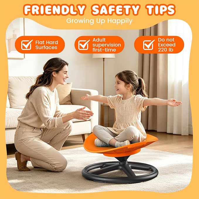 Spinning Chair for Kids, Orange, 360° Sensory Swivel Chair | Spinning Chair for Autistic Kids, For Home Classroom Playroom