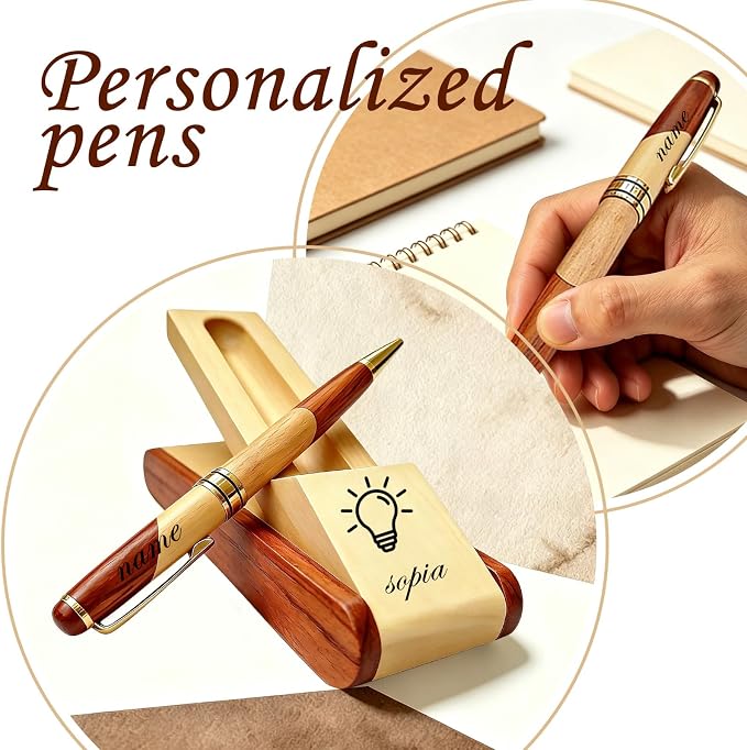 Custom Pen Set with Name Text Personalized Wood Ballpoint Pens Box Customized Engraving Pen Gift Set for Men Women Boss Colleagues Friends Graduation Christmas Fathers Day (Custom Pen 4)