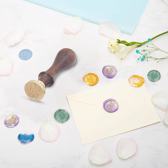 Romantic Rose Wax Seal Stamp, Elegant Garden Botanical Plant Sealing Stamper with Wooden Handle for Floral Aesthetic Wedding Invitation Card Envelope Letter Planner Journal Accessories