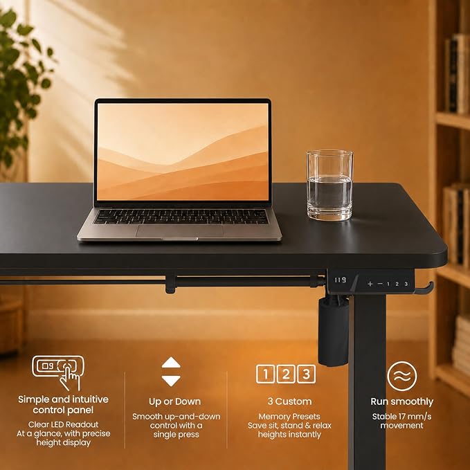Electric Standing Desk, 32" x 24" Adjustable Height Sit Stand Desk, Small Space Workstation, Compact Computer Desk for Home Office, Stable Steel Frame (Black)