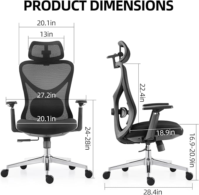 LAIAN Premium Ergonomic Office Chair, Big and Tall Heavy Duty Desk Chair with 3D Adjustable Armrests, Breathable Mesh Back Computer Chair, 2D Lumbar Support&3D Headrest&4-Position Recline 400lbs Black