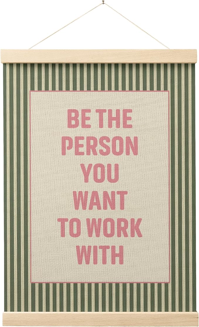 FGFK Inspirational Office Wall Art Poster Hanger Frame, Retro Pink and Green Be the Person You Want to Work with Motivational Teamwork Canvas Prints Framed Wall Decor for Office Workplace, 12x16 Inch
