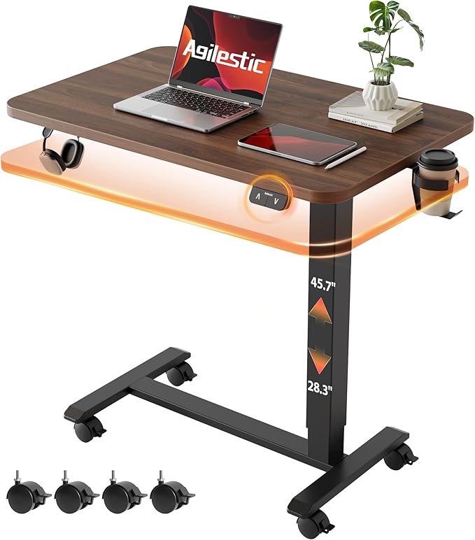 Agilestic Electric Standing Desk, 26 x 16 Inches Height Adjustable Desk, Sit Stand up for Work Office Home, Ergonomic Rising Computer Table with with Wheels, Dark Walnut