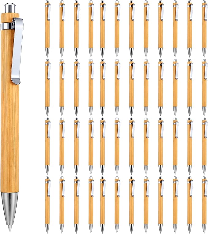 50Pcs Bamboo Pens, Bulk Wooden Pens, Engraving Wooden Ballpoint, Wood Natural Engraving Retractable Pen for Women Men Office Teacher Volunteer