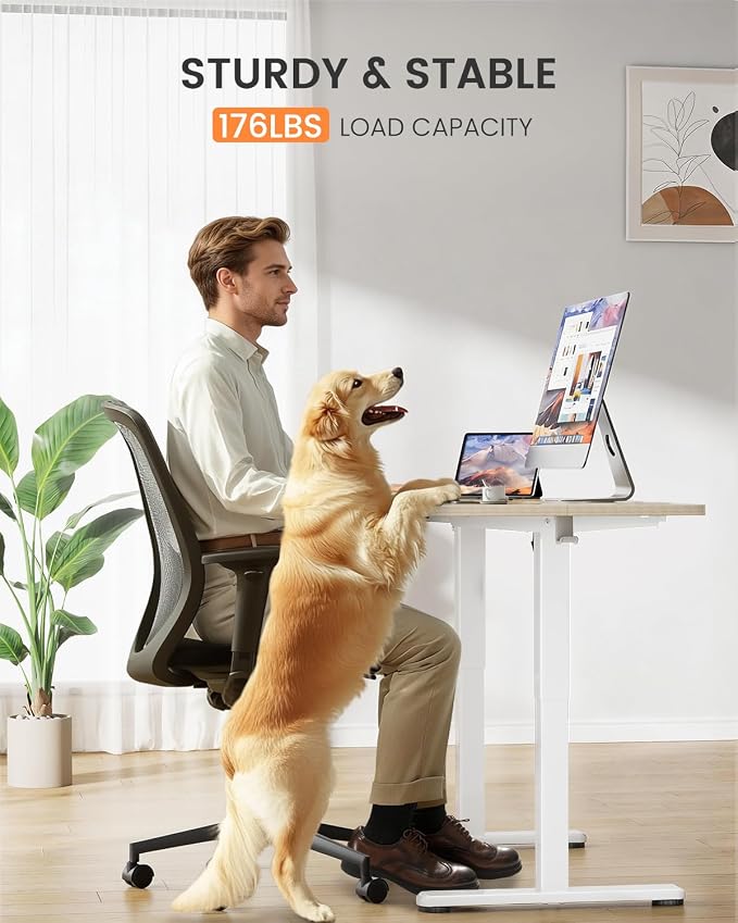 ErGear Low Height Adjustable Desk, Lifts 18.9-28.4 Inches, 35 X 20 Inches Electric Standing Desk for Kids, 4 Height Memory Settings & Storage Hooks, Home Office Computer Table & Study Desk, Natural