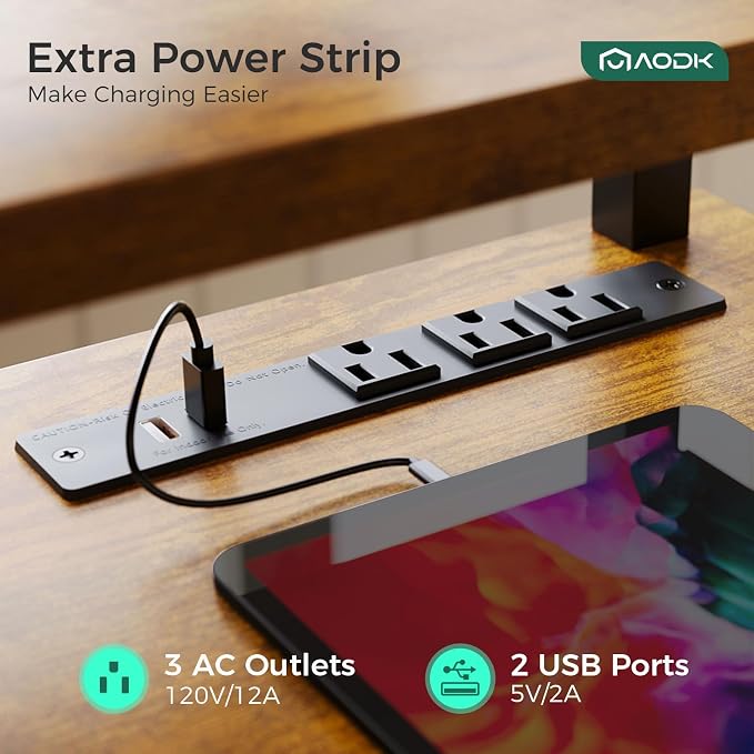 AODK Electric Standing Desk with Drawers & Keyboard Tray, 55 Inch Height Adjustable Gaming Desk with Power Outlets & LED Lights, Sit Stand Table with Monitor Stand for Home, Office, Rustic Brown